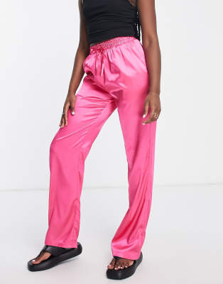 Urban Threads satin wide leg pants in hot pink