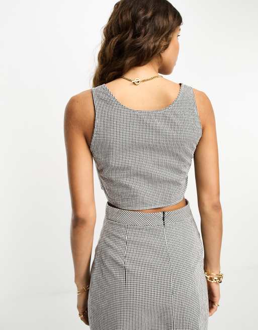 Urban Threads scoop neck crop top co-ord in black gingham | ASOS