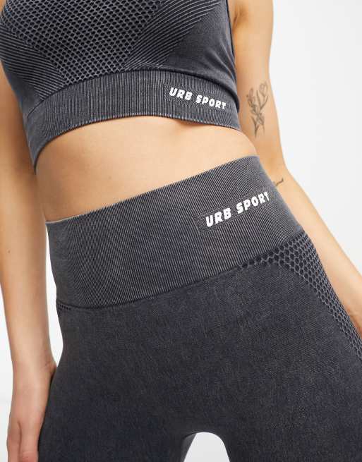 Urban Threads seamless cross back sports crop top in charcoal