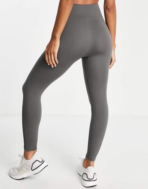 Stradivarius seamless ribbed leggings in petrol blue