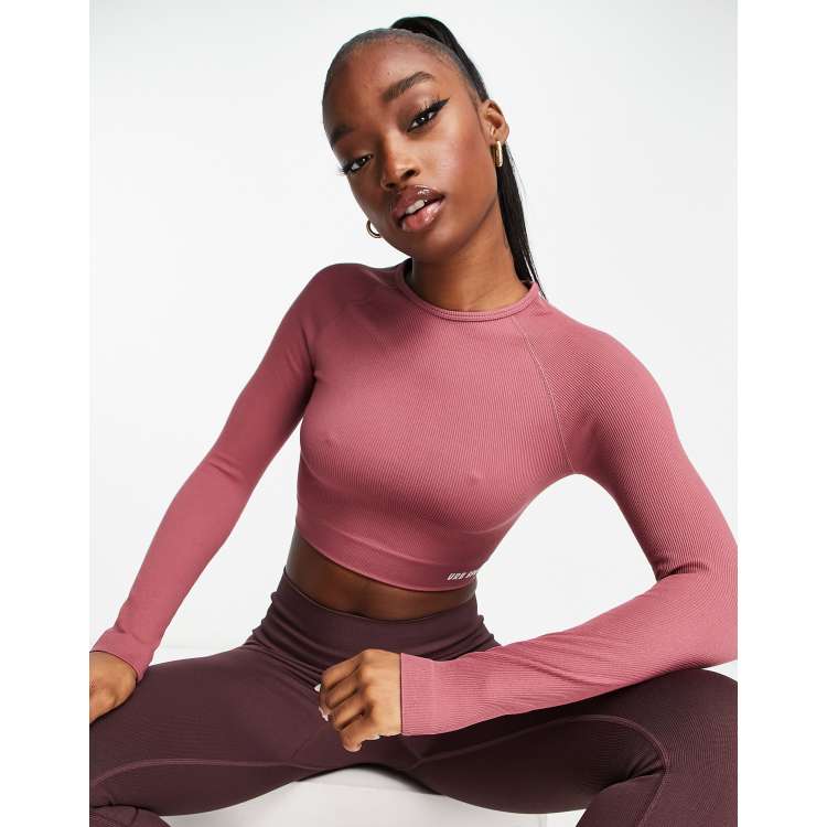 Pink Long Sleeve Gym Crop Top for Women