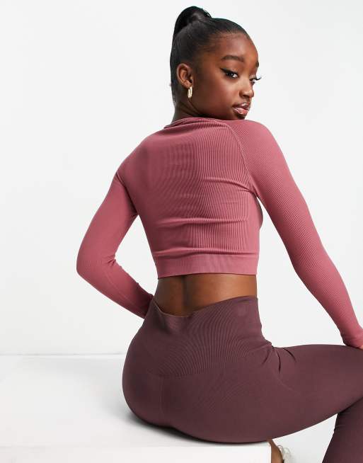 Urban Threads seamless long sleeve sports crop top in dusky pink