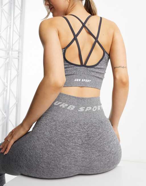 Urban Threads seamless sports bralet with strappy back in charcoal