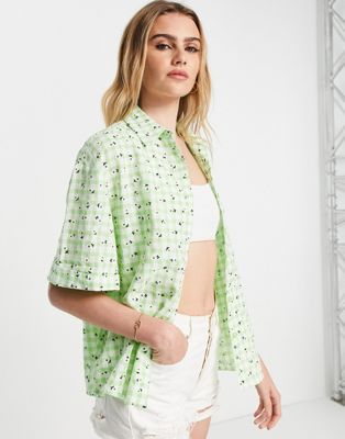 Urban Threads shirt co-ord with floral embroidery in green gingham  - ASOS Price Checker