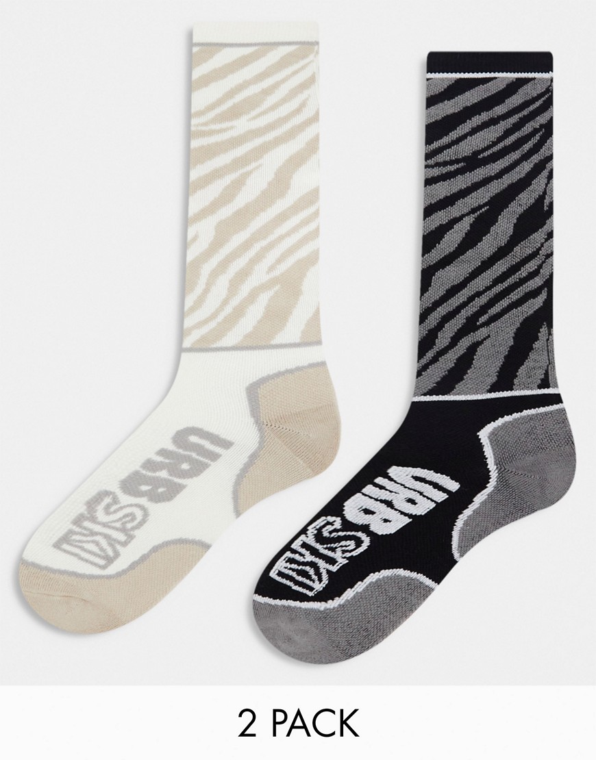 Urban Threads Ski 2 pack socks in animal print-Black