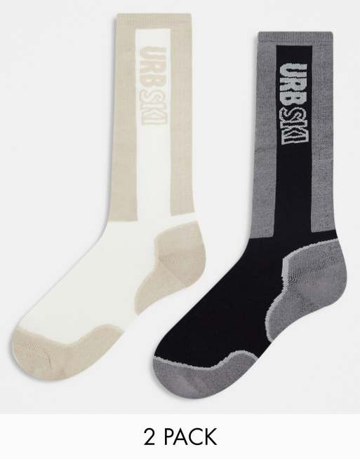  Urban Threads Ski 2 pack socks in black and beige