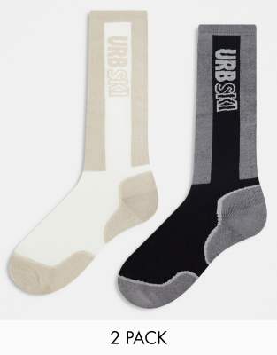 Urban Threads - Ski - 2er-Pack Socken in Schwarz und Beige