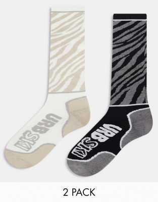 Urban Threads - Ski - 2er-Pack Socken mit Animal-Print-Schwarz