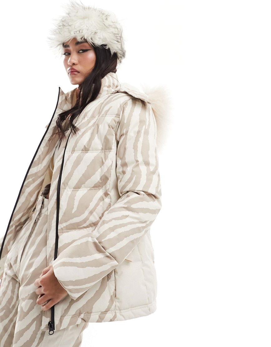 Urban Threads Ski jacket co-ord in beige animal print-Neutral