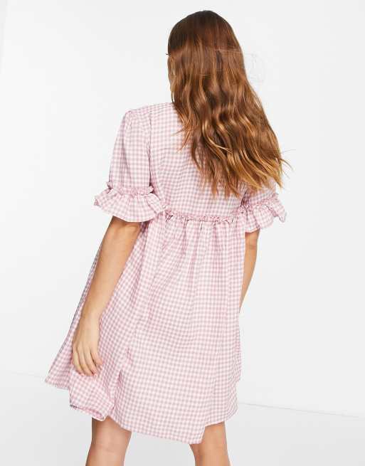 Urban Threads - Smock-minikjole med lyserøde gingham-tern, 2 af 4