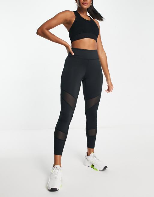 Urban Threads Plus sports leggings with mesh panels in black