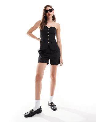 Urban Threads Structured Corset Top With Gold Buttons In Black