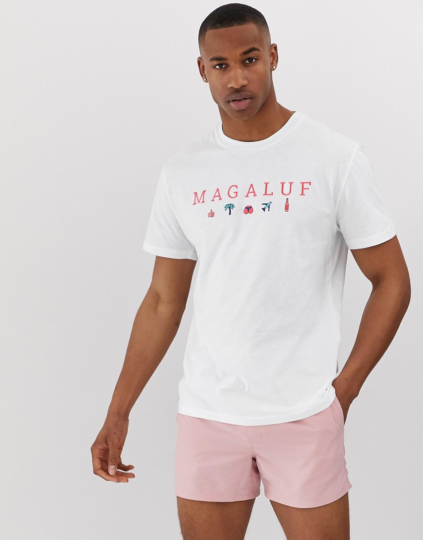Urban Threads - T-shirt con scritta Magaluf-Bianco