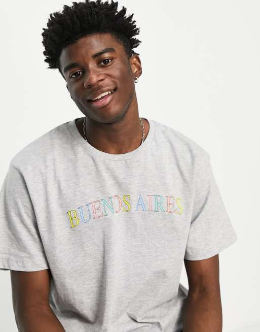 Urban Threads - T-shirt met Buenos Aires-print in grijs