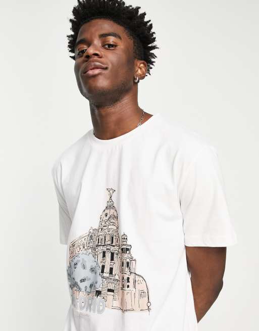 Urban Threads - T-shirt met Madrid-print in wit