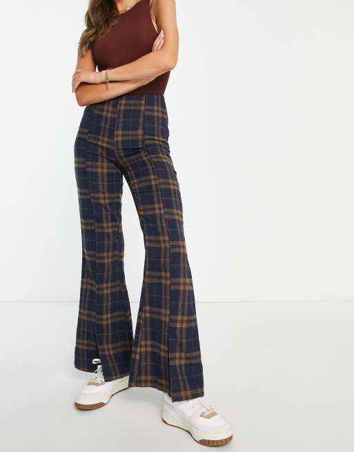 Urban Threads tailored pants in brown/navy check