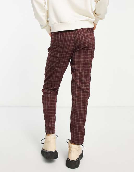 Urban Threads tailored pants in burgundy check (part of a set), 2 of 4