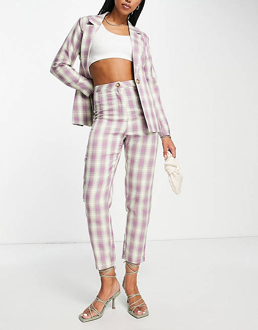 Urban Threads tailored pants in lilac check (part of a set)