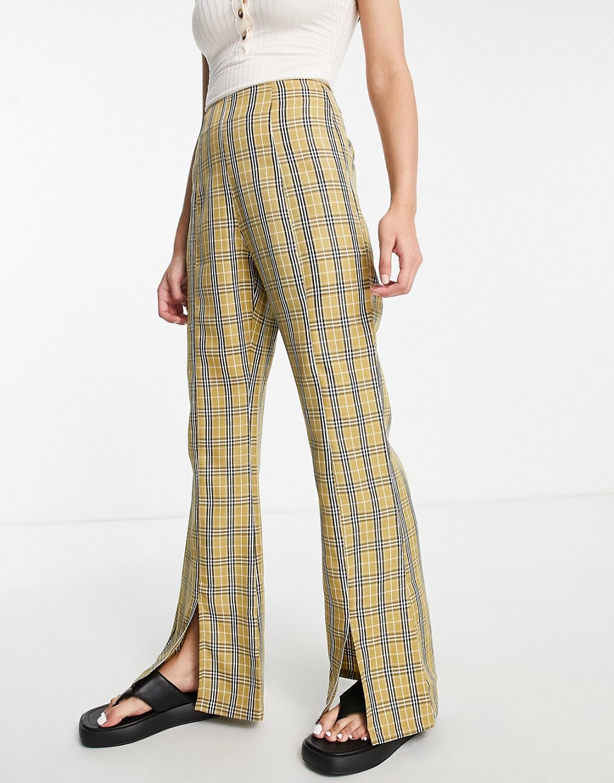Urban Threads tailored trousers in neutral check-Multi