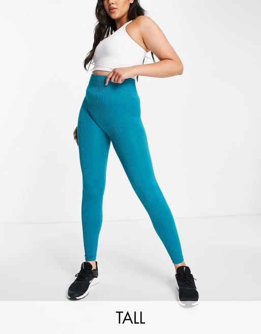 Urban Threads Tall – Blågröna, glittriga träningsleggings i seamless-design