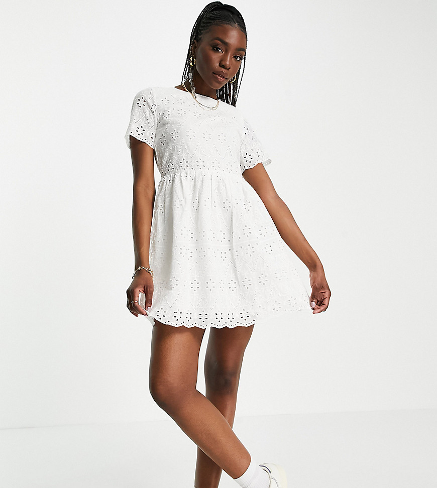 Urban Threads Tall borderie anglais mini dress in white