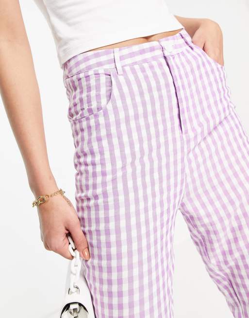 Urban Threads Tall - Bukser med lige ben og lilla gingham-tern, 3 af 4