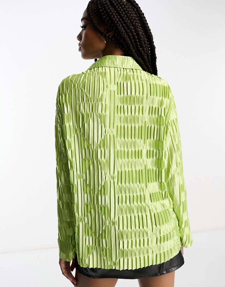 Camicia oversize plissé in raso lime in coordinato-Giallo - Urban Threads Tall Camicia donna  - immagine3