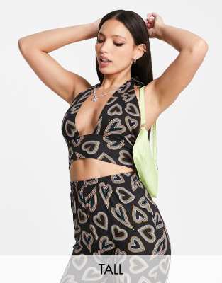 Urban Threads Tall halter neck crop top co-ord in heart print - ASOS Price Checker