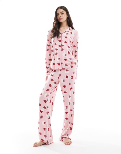 Urban Threads Tall dessert print pyjama set in pink - view 1