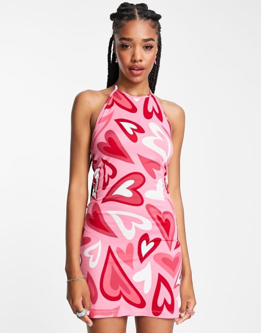 Pink heart print clearance dress