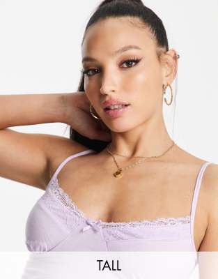 Urban Threads Tall lace trim crop top in lilac - ASOS Price Checker