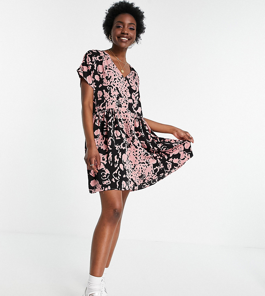Urban Threads Tall oversized button down smock dress in abstract print-Pink