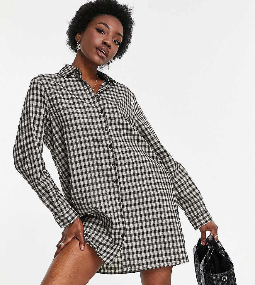 Urban Threads Tall oversized checked shirt dress in black and white