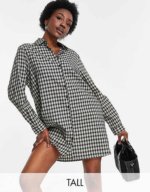 Urban Threads Tall oversized checked shirt dress in black and white