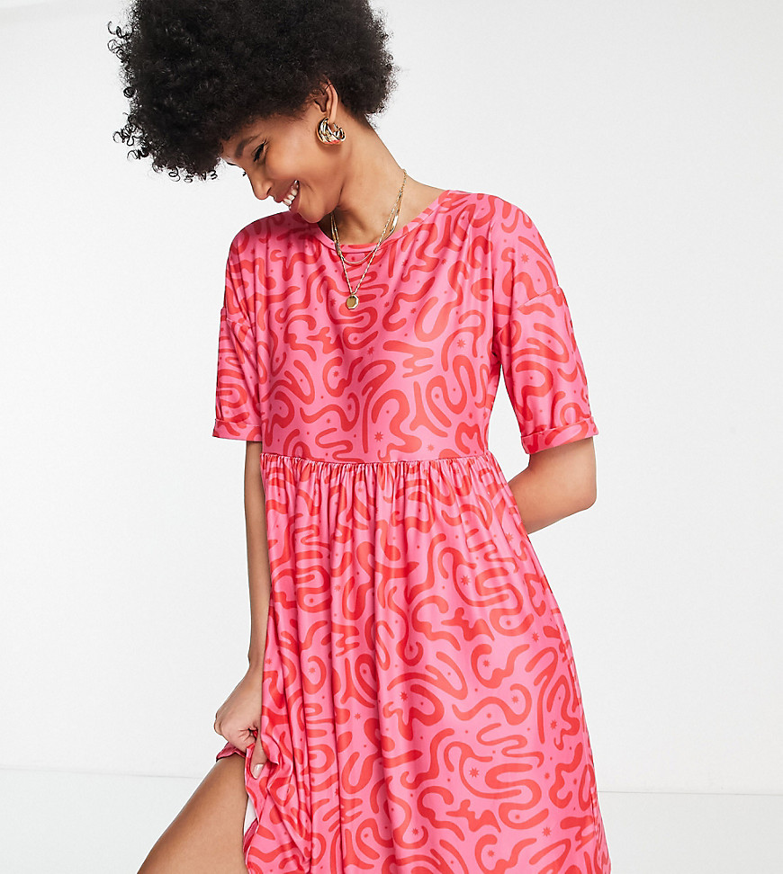 Urban Threads Tall oversized smock dress in swirl print-Multi