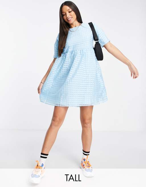 Urban Threads Tall - Oversized smockjurk in blauwe gingham ruit