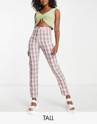 Urban Threads Tall tailored trousers co-ord in lilac check - ASOS Price Checker