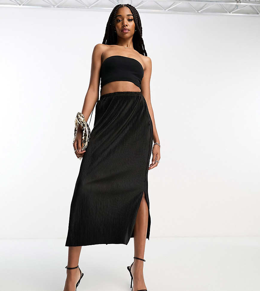 Urban Threads Tall plisse midi skirt in black
