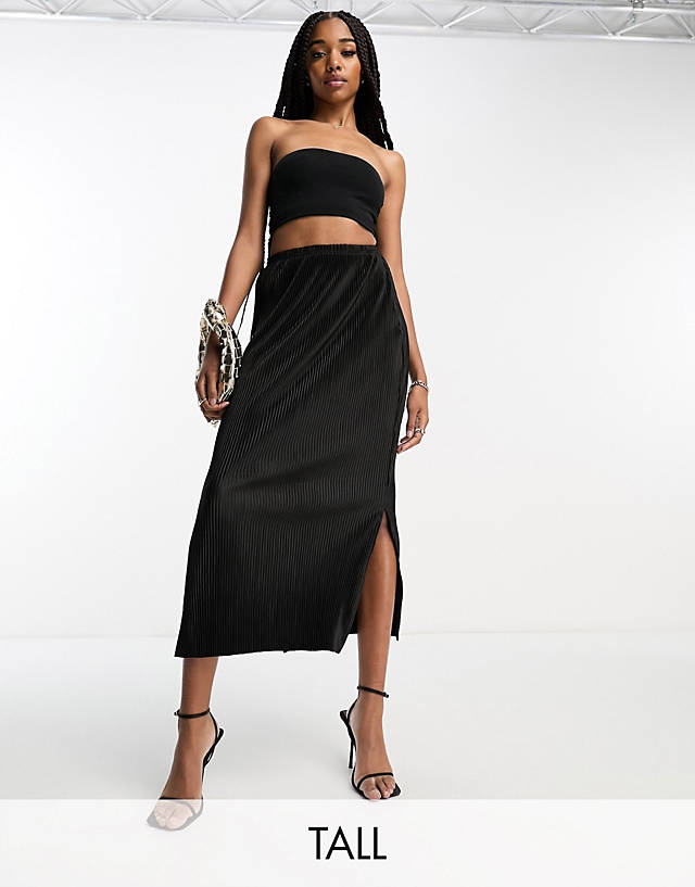 Urban Threads Tall - plisse midi skirt in black