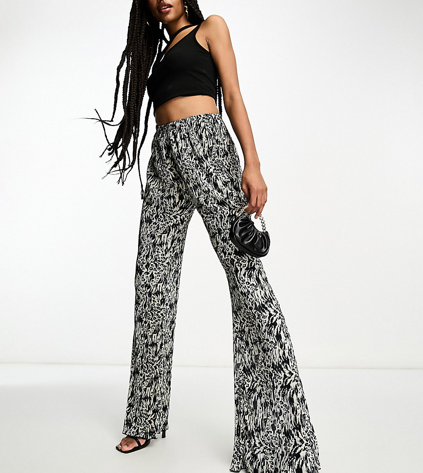Urban Threads Tall plisse trousers in abstract animal print-Multi