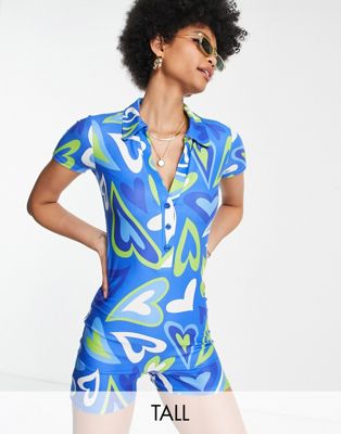 Urban Threads Tall polo playsuit in heart print - ASOS Price Checker