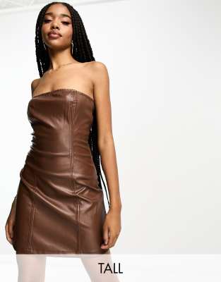 Urban Threads Tall PU bandeau mini dress in brown - ASOS Price Checker