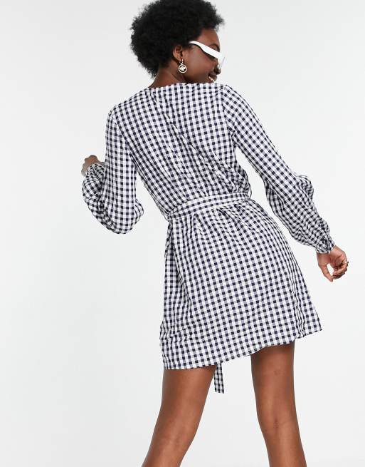 Urban Threads Tall - Robe chemise à carreaux vichy avec ceinture à nouer - Bleu, 2 de 4