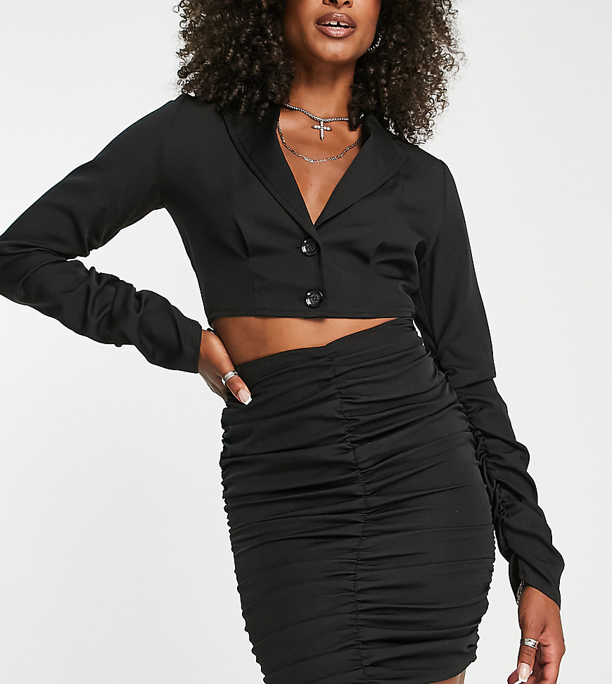 ruched mini skirt in black - part of a set