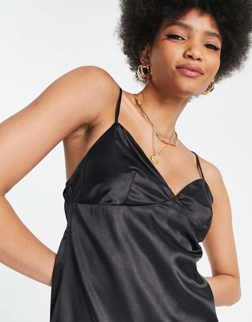 Urban Threads Tall satin cami slip dress in black