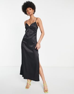 black slip dress with slits