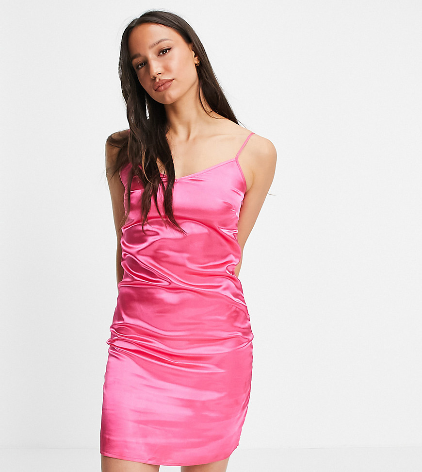 Urban Threads Tall satin cami strap mini dress in hot pink
