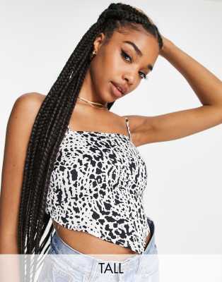 Urban Threads Tall satin tie back handkerchief top in abstract print - ASOS Price Checker