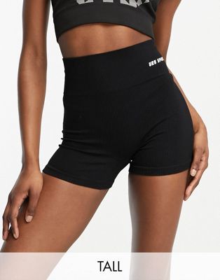 Urban Threads Tall seamless gym booty shorts in black | ASOS