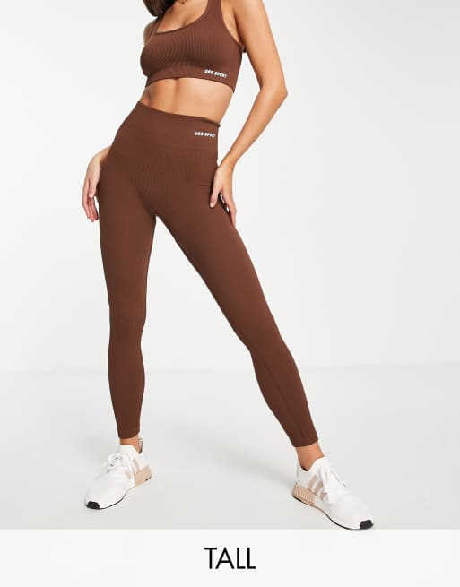 Urban Threads Tall seamless gym leggings in chocolate brown